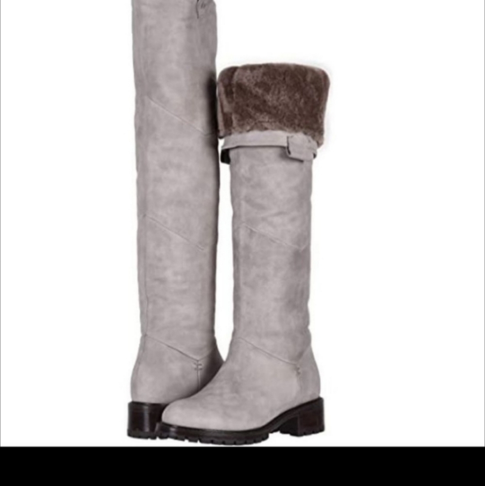 Ross & Snow Gray Elena Morning Dove Over The Knee Leather Shearling Boots Sz 5